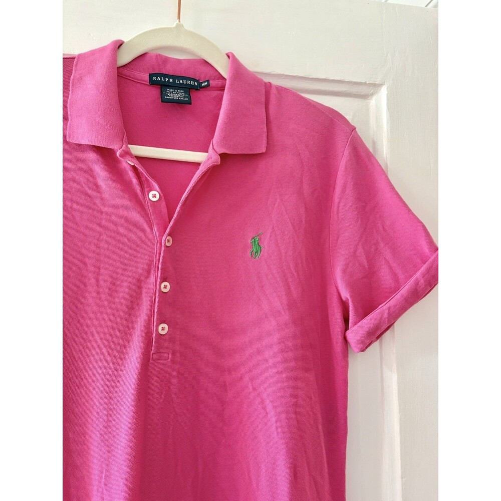 Ralph Lauren Collared Shirt Dress M Pink Pima Cotton Polo Classic Preppy Logo - Picture 2 of 9